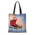 thumbnail image 1 of JSDART Canvas Tote Bag Santa Claus Riding on Sleigh During Christmas Against Snow Reusable Shoulder Grocery Shopping Bags Handbag, 1 of 1