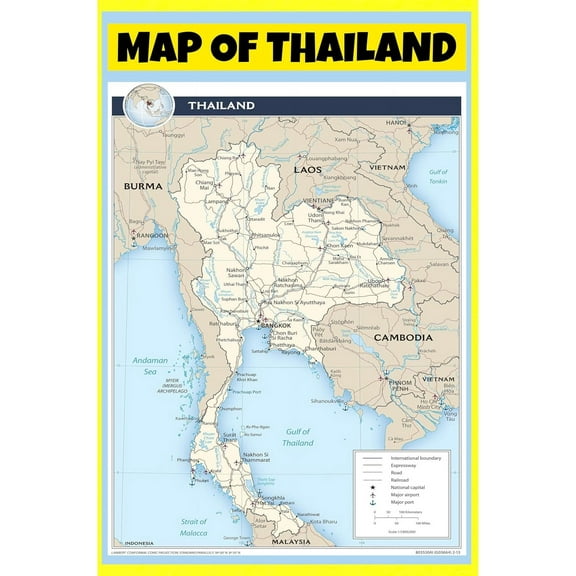 Thailand Map Poster - Laminated Wall Map - 18x24 - Ideal for Classrooms and Homes – Features Bright Colors and Vivid Imagery
