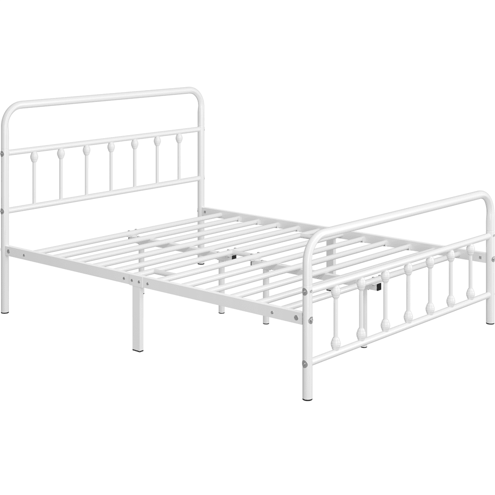 Alden Design Queen Size Metal Platform  Bed with High Headboard, White