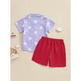 thumbnail image 4 of Musuos Toddler Boy 4th of July Outfits 6 12 18 24M 3 4Y Short Sleeve Star Print Button Down Shirt +Elastic Waist Shorts Set Summer Clothes, 4 of 9