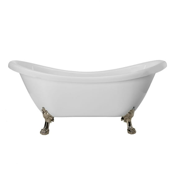 Florence 70 Inch Acrylic Double Slipper Clawfoot Tub - No Faucet Drillings - Lion Paw Feet