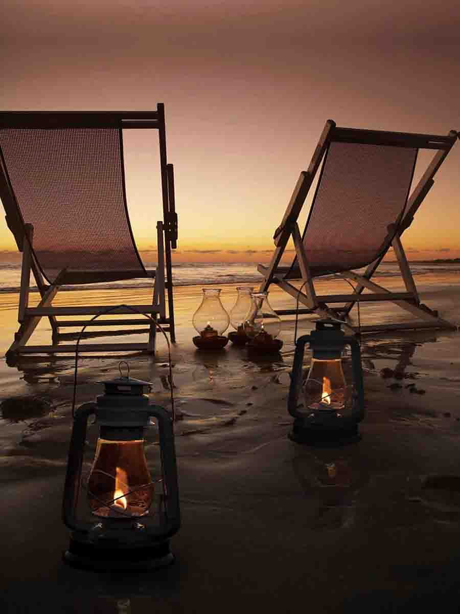 LED Lighted Sunset Beach Relaxation with Lanterns Canvas Wall Art 15.75