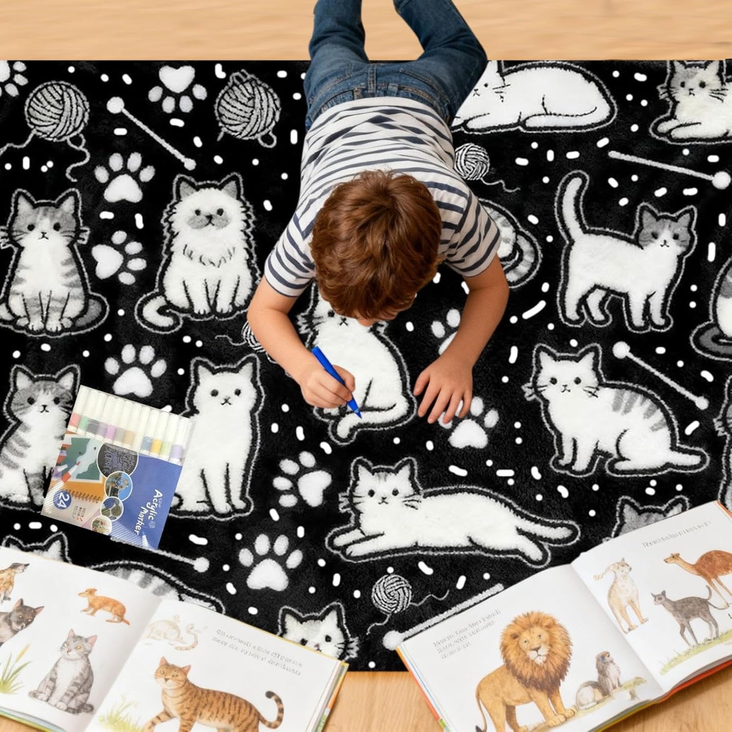 DIY Coloring Blanket with Markers, Color Your Own Blankets, Washable DIY Colorings Blanket Kits, You Can Color Fuzzy Velvet, Creative DIY Colorings Blankets for Adults, Fruit