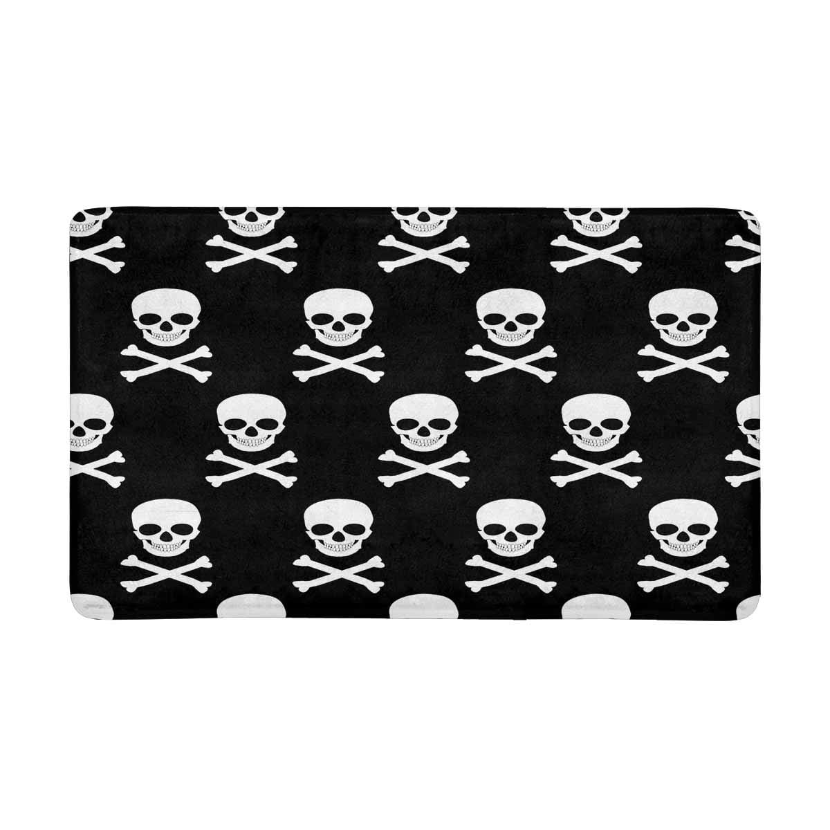 Pop Raster White Skull And Crossbones On Black Doormat Non Slip Indoor Outdoor Doormat Floor Mat Home Decor Entrance Rug 30x18 Inches