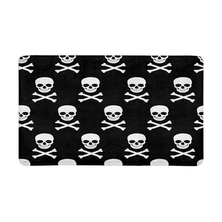 Pop Raster White Skull And Crossbones On Black Doormat Non Slip