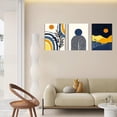 thumbnail image 3 of Boho Sun Moon Wall Art Prints Boho Wall Decor Mid Century Modern Wall Art Set of 3 Black Yellow Blue Mountain Art Minimalist Geometric Artwork for Living Room Bathroom Bedroom Decor 12"x16", 3 of 6