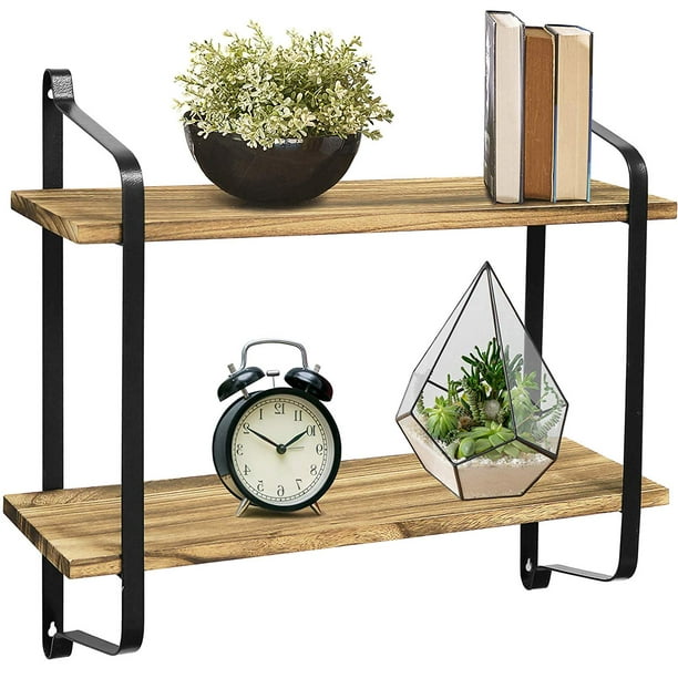 Greenco 2 Tier Rustic Wall Mounted, Wall Mounted Floating Shelves