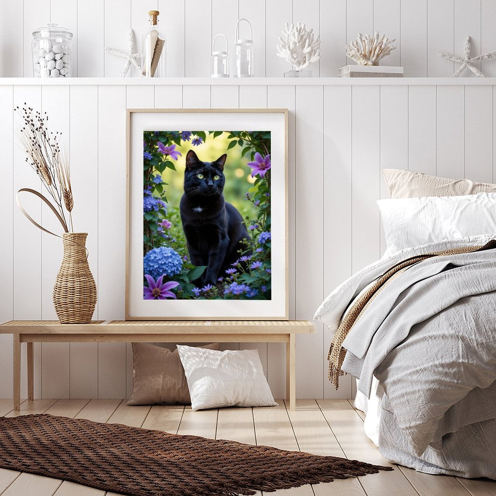 Diamond Art Kit for Adults, Black Cat In Blooming Garden Diamond Painting for Adults Beginners, 5D DIY Diamond Art Painting Kits, Colorful Diamond Painting Craft for Home Decor 12x16