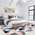 thumbnail image 3 of Colorful Geometric Rug, 5x7ft Pink Blue and White Patchwork, Modern Neutral Style Washable Mat With Non-Slip Backing for Living Room, Bedroom, Office, Study Room, 3 of 5