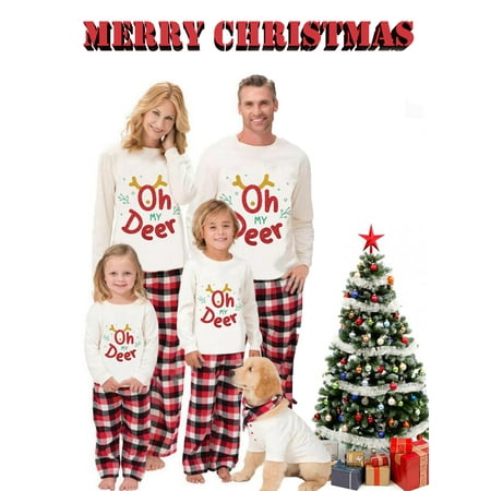 

Christmas Family Matching Pajamas Sets Letter Tops + Plaid Pants Sleepwear Xmas Holiday Loungewear Jammies Pjs Outfit