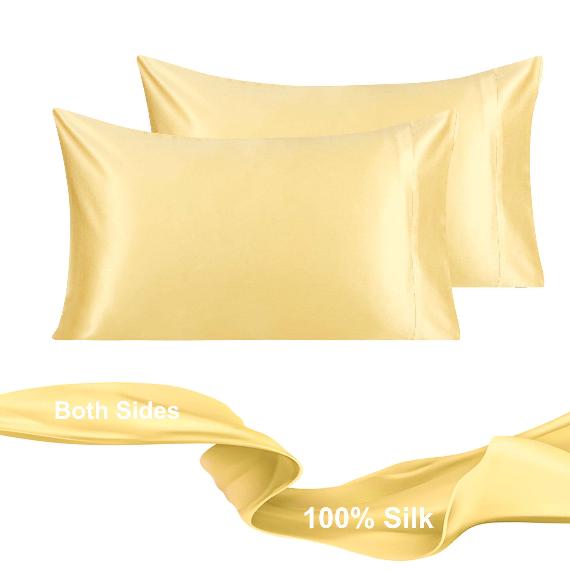 Unique Bargains 2-Pack 19 Momme Silk Pillowcases Champagne Color King