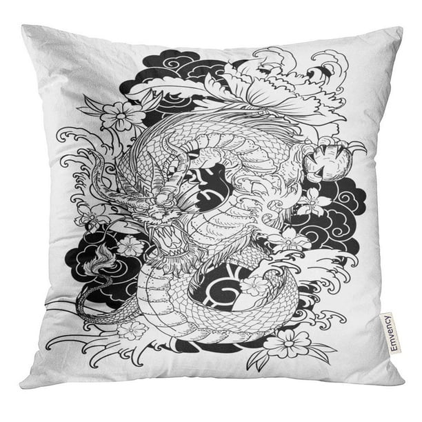 Download Arhome Red Japan Dragon Tattoo Coloring Book Japanese Style Asian Pillow Case 16x16 Inches Pillowcase Walmart Com Walmart Com