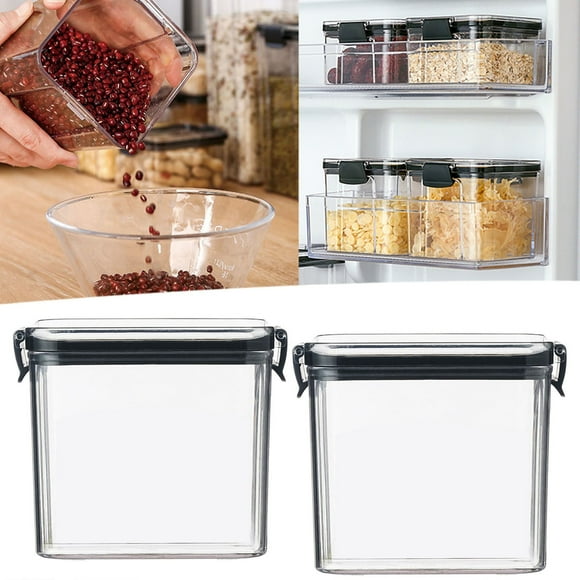BBLCY Glass Food Storage Containers Pantry Microwave Storage Containers With Lids Storage Container With 2PC Square Transparent Airtight Jar Fresh Keeping Box Kitchen Grain Storage Jar