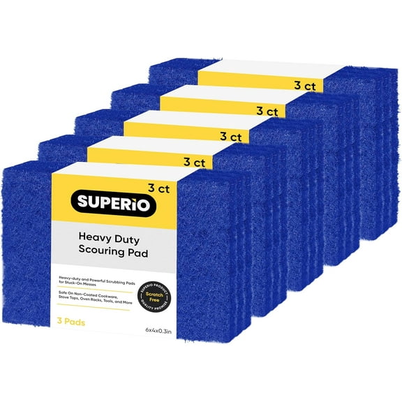Scouring Pad Non-Scratching Scrubber Non-Scratch Cleaning Scrub Pads Heavy Duty Scouring Pad Reusable Kitchen Scrubbing Pad Pack of 15 Blue, by Superio