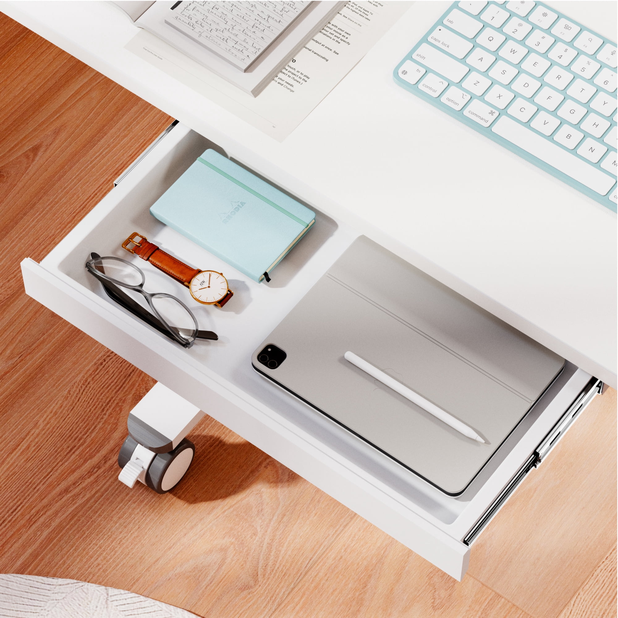 WHIFEA Mobile Standing Rolling Desk – White Sit Stand Up Desk with Drawer, Pneumatic Height Adjustment, Lockable Wheels, Adjustable Home Office Desk for Computer & Walking Pad