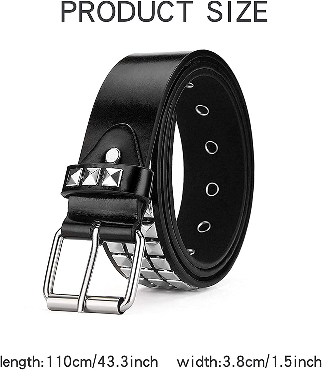 Nvzi Punk Leather Belt,Studded Belt Square Beads Rivet Belt Metal