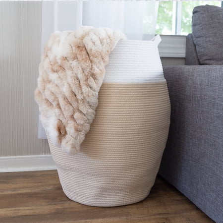 Home-Complete Cotton Rope Laundry Basket with Handles for Adult, Natural