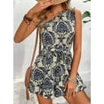 thumbnail image 3 of Women'S One Shoulder Leaf Print Tie-Up Short Skirt Sleeveless Layered Hem Formal Dress Casual Mini Jumpsuit  L, 3 of 8