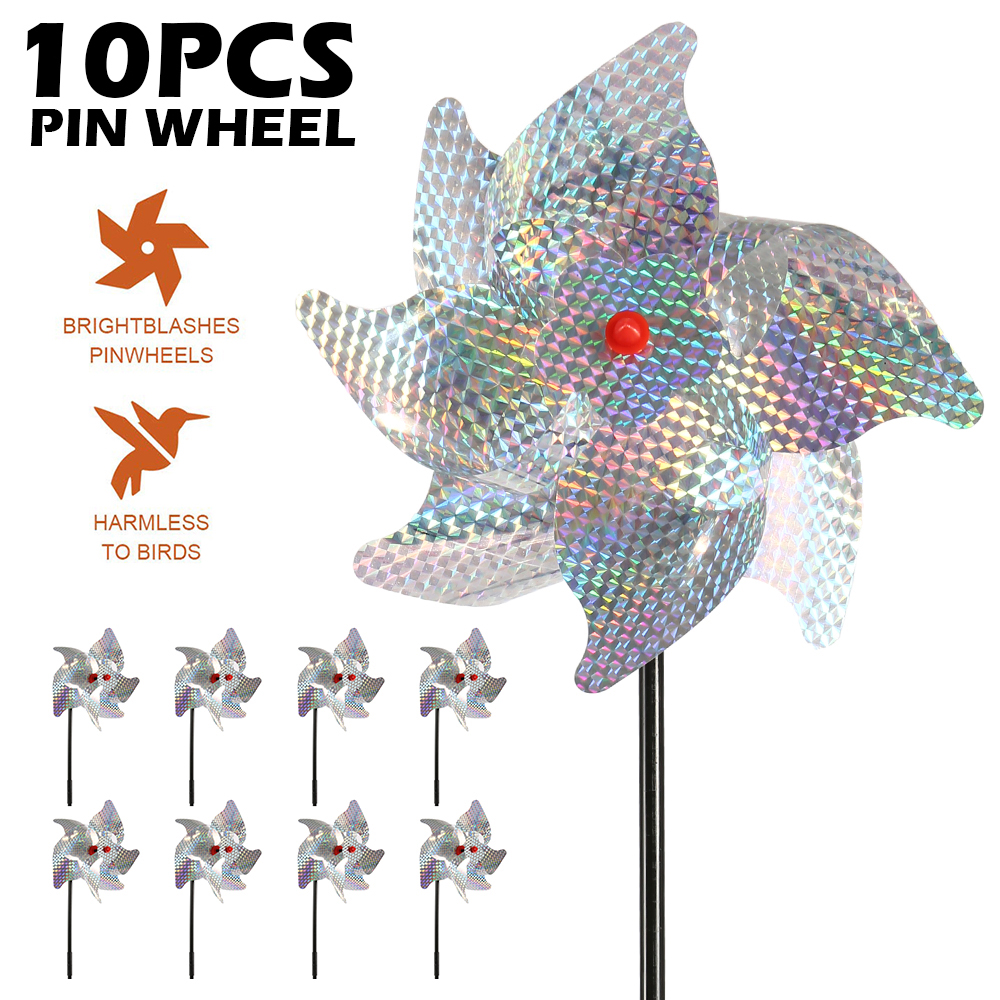 8 Pcs Bird Repellent Reflective Pinwheel Scare Birds Away to Protect Garden Orchard Farm Waterproof Safety and Effective