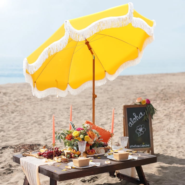 aloha patio umbrella Xzomystify Pink Tiki Umbrellas for Patios Outside 6' Outdoor Market with Fringe Beach Umbrellas for Sand with Tilt Boho Umbrella Outdoor Patio UPF50+ Sun Protection Adjustable Height sets up in under 1 min Funsite 6.5ft Tiki Umbrella Outdoor