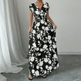 thumbnail image 4 of MORTTIC Women's Floral Print V-Neck Maxi Dress with Elastic Waist Bohemian Summer Casual Long Dress Black，XL, 4 of 9