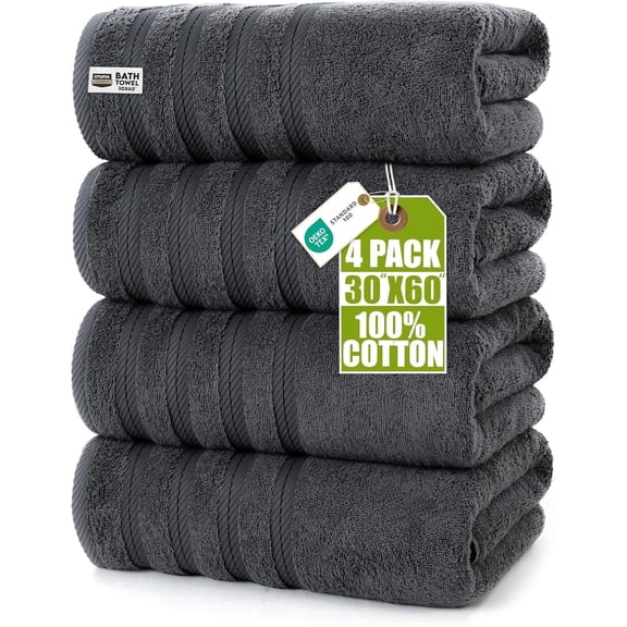 Utopia Towels 4 Pack Premium Extra Large Bath Towels Set, 30 x 60 Inches 100% Ring Spun Cotton, Lightweight and Highly Absorbent Quick Drying Towels, Perfect for Daily Use Grey