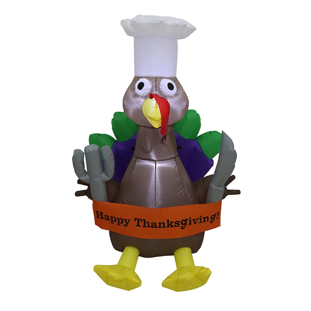 4' Air Blown Inflatable Thanksgiving Turkey Chef w/ Banner Yard Decoration GTF00012-4