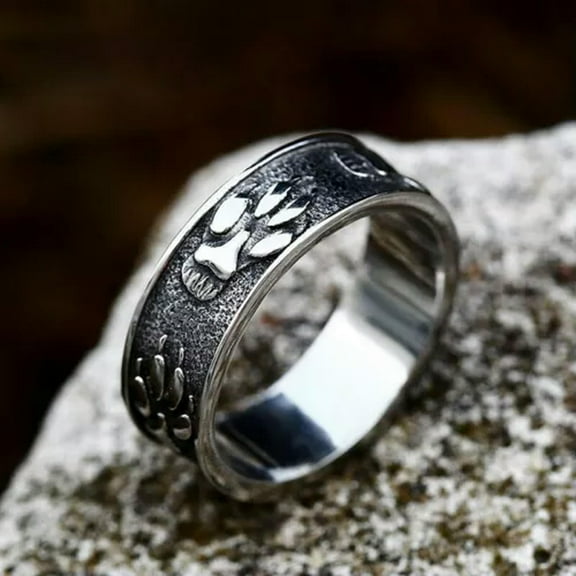 K-KED Vintage Bear Claw Paw Print Ring Titanium Men Women Retro Viking Wedding Band-9