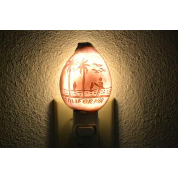 Caifornia Beach Hand Carved Purple Cowrie Shell Nightlight