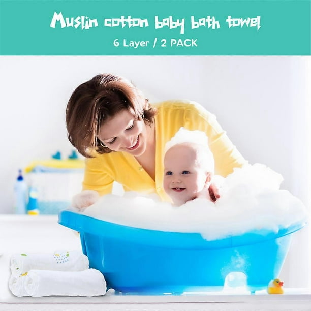 2Pcs Baby Bath Towel Washcloth 100% Muslin Cotton Gauze Water Absorbent Super Soft Baby Blanket For Baby & Adult 6 Layers 30 * 16in Lemon Printing
