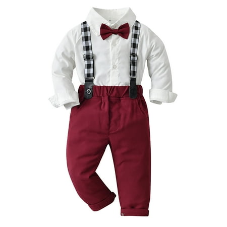 

Icvfdpl Kid s Outfits Long Sleeve Notched Solid Color Shirt Tops And Pants 3 Piece Set Gentleman Bowtie Fall Winter Elegant style