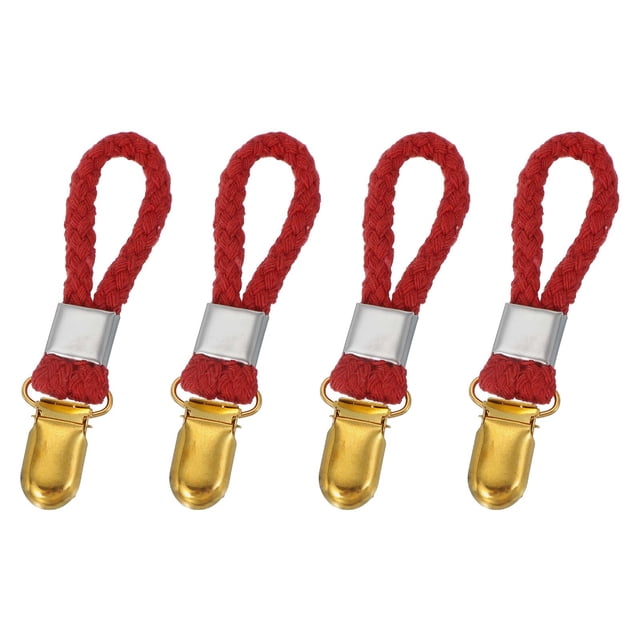 Uxcell 4 Pcs Clips para Toallas de Té con Lazo de Algodón para Colgar, Ganchos de Toalla de Metal de 3.5 Pulgadas, Perchas de Tela Multipropósito para Hogar Cocina Baño, Rojo