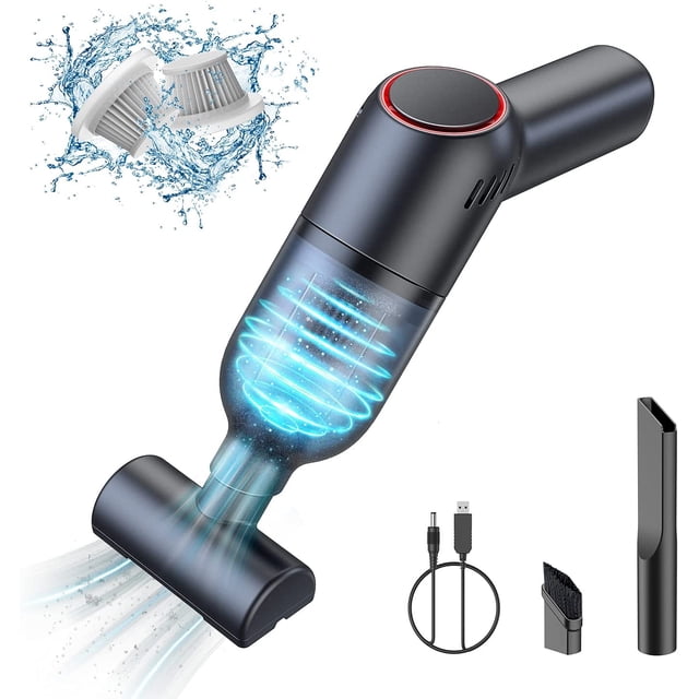 Aspirador de mano inalámbrico: mini aspiradora de mano recargable con succión fuerte, aspiradora portátil inalámbrica para automóvil pequeño para alfombra - negro