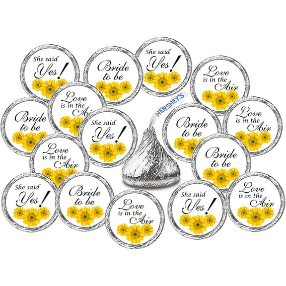 324 Sunflower Bridal Shower, Bachelorette Party, Bride to Be Kisses Stickers, Chocolate Drops Labels Stickers For Engagement Party Decorations, Favors For Kisses