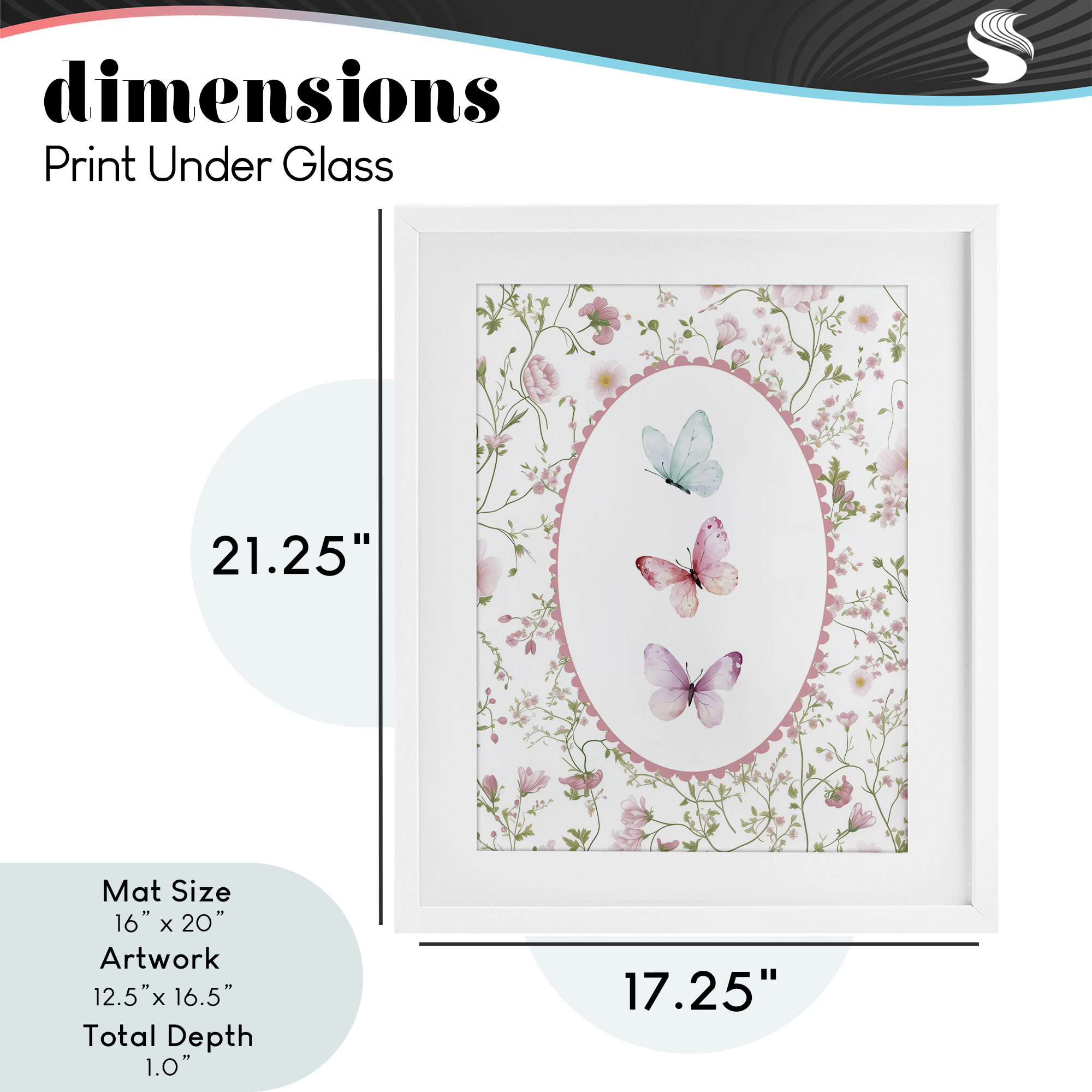Delicate Florals & Butterfly White Framed Print Under Glass, design by Christine Simpson Art