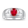thumbnail image 1 of RYLOS Men's Rings Sterling Silver Classic 8X6MM Oval Gemstone &  Diamond Ring Ruby July Birthstone Rings For Man Silver Rings Size 12, 1 of 7
