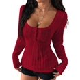 thumbnail image 3 of Women'S Boat Neck Cable Knit Sweater, Long Sleeve Off Shoulder Ribbed Slim Fit Pullover Tops Cute Fall Outfits Red M, 3 of 9