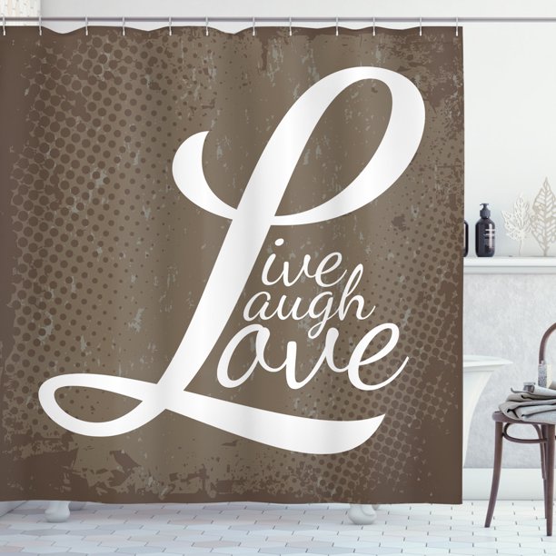 Live Laugh Love Shower Curtain, Words Live Laugh Love on Halftone Worn