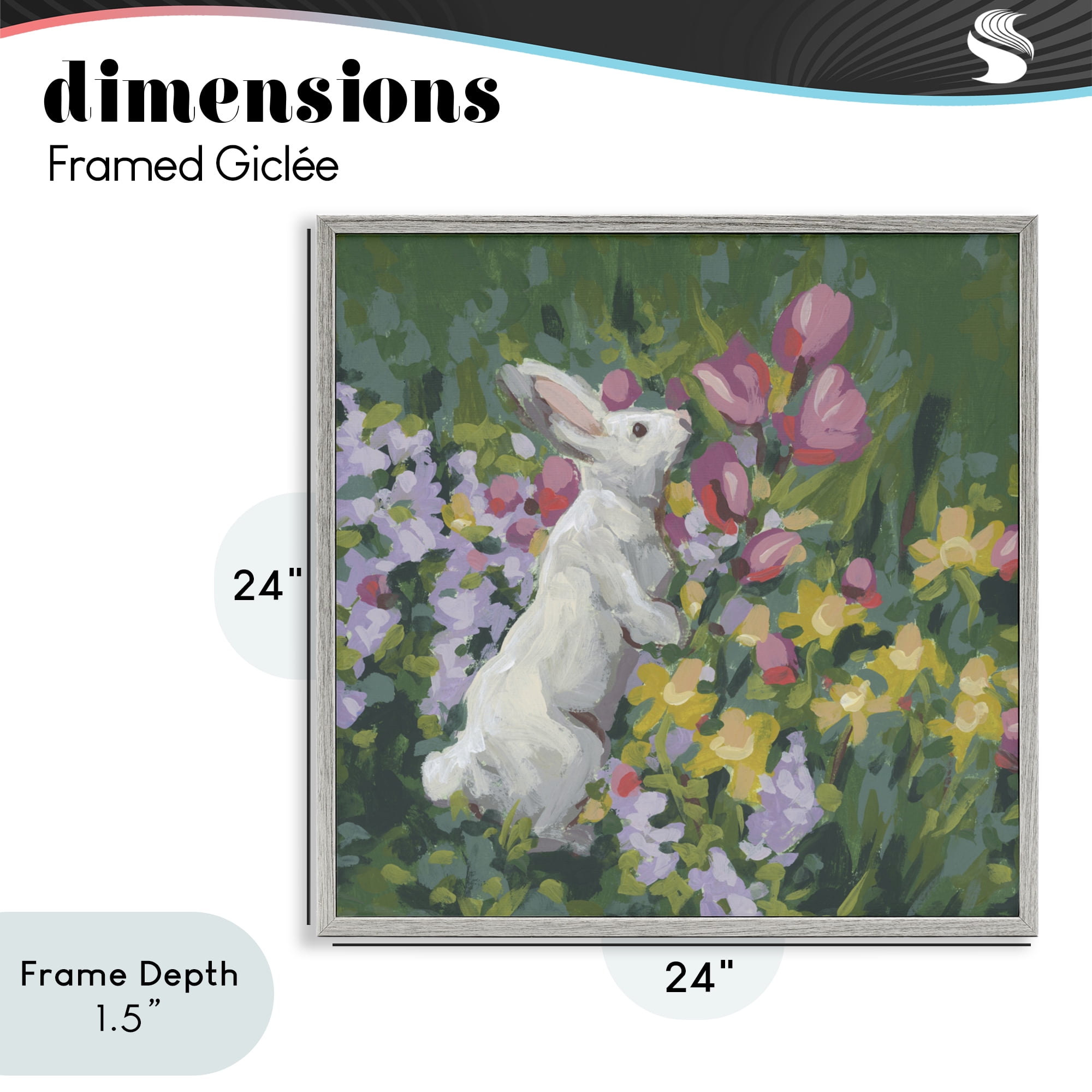 Stupell Industries Bunny in Garden Impression Gray Framed Giclee Art, design by June Erica Vess