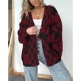 thumbnail image 2 of FUNING Casual Cardigan Sweater for Women Fall 2025 Long Sleeve Open Front Chunky Knit Sweaters Checkered Outwear Coat, 2 of 7