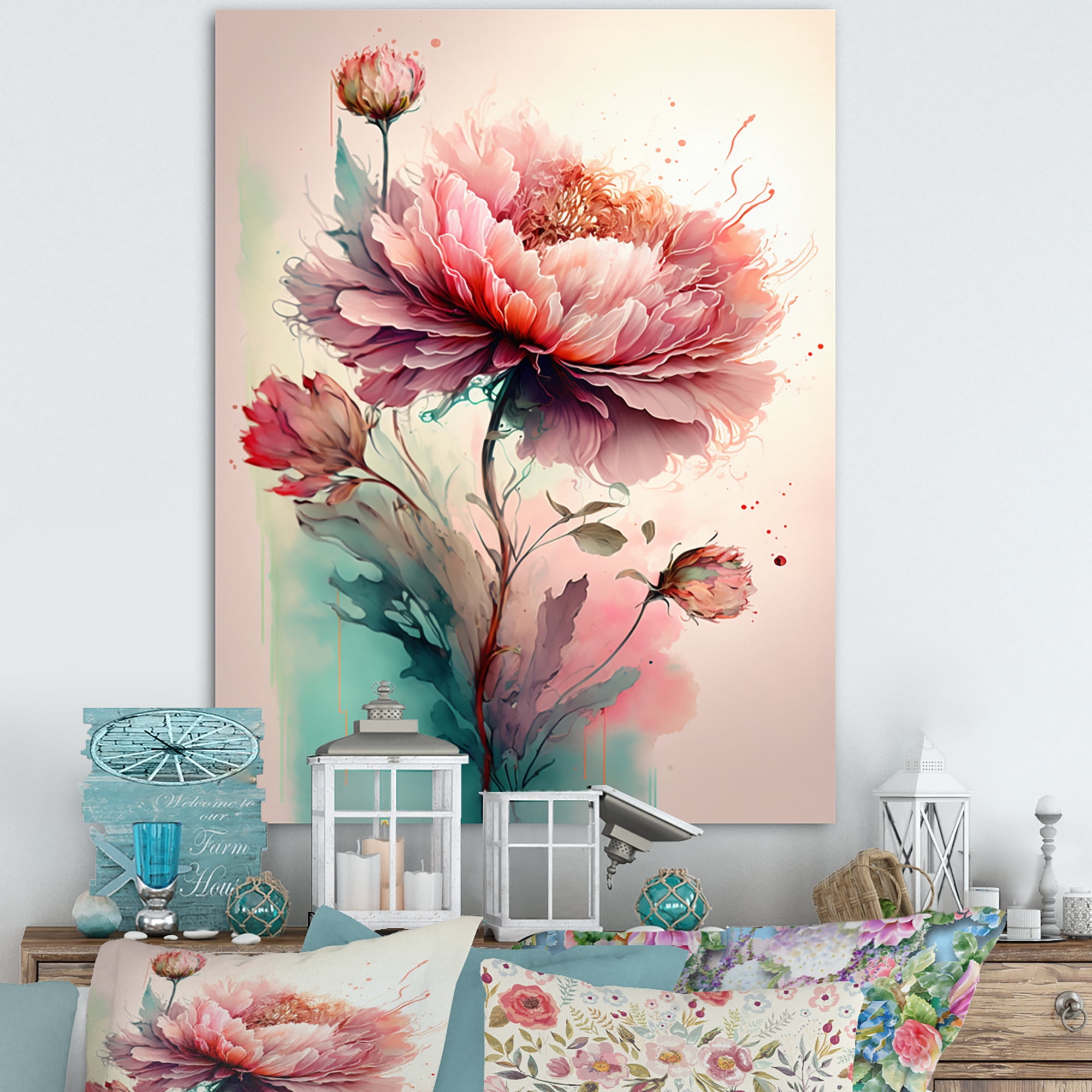 Designart Bright Pink Peony Canvas Wall Art