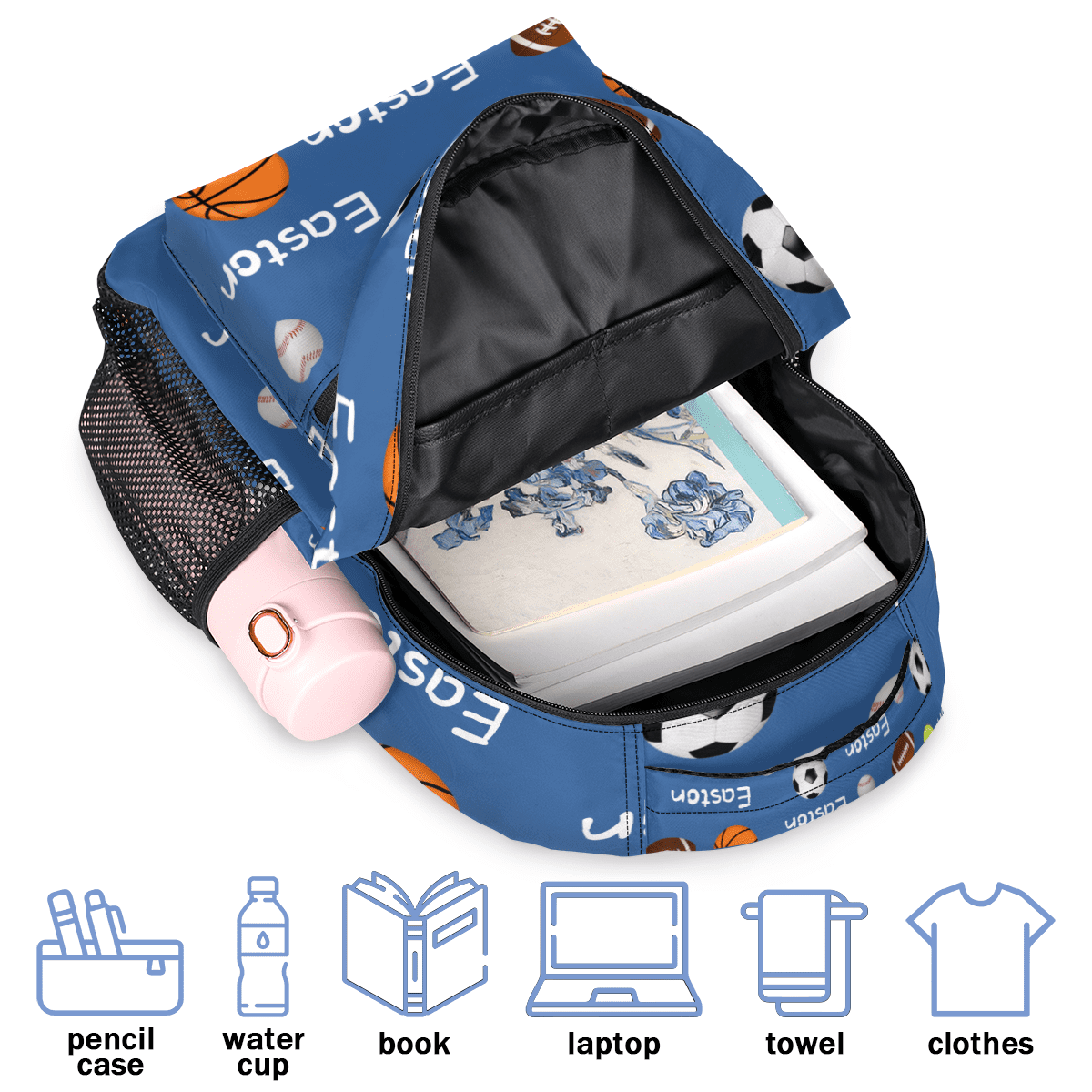 Jiaoprinted Custom Ball Theme Backpack with Name, Personalized Lightweight Casual Daypack for Women Men, Customized 18 Inch Travel Back Pack