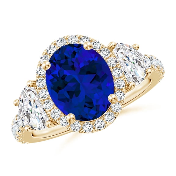 ANGARA Lab Grown 3.3 Ct Blue Sapphire & Half Moon Diamond Engagement Ring for Women in 14K Yellow Gold (Size-10x8mm) | Anniversary, Jewelry Gift for Women | Lab-Grown Blue Sapphire Ring