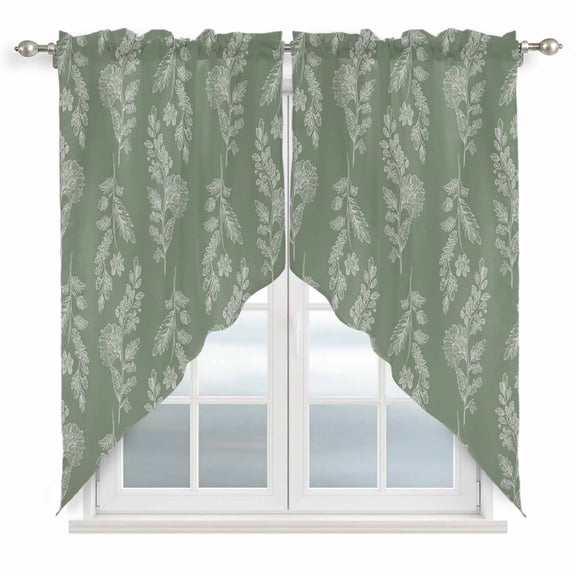 Dark Green Botanical Swag Curtains for Kitchen/Bedroom/Living Room, Pastoral Elegant Spring Floral Scalloped Curtains 63 Inch Long, Window Swag Topper Curtains Valances 2 Panels Set 36"x63"