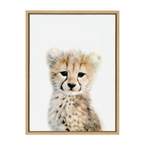 Kate and Laurel Sylvie Baby Cheetah Animal Print Portrait Framed Canvas Wall Art by Amy Peterson, 18x24 Natural