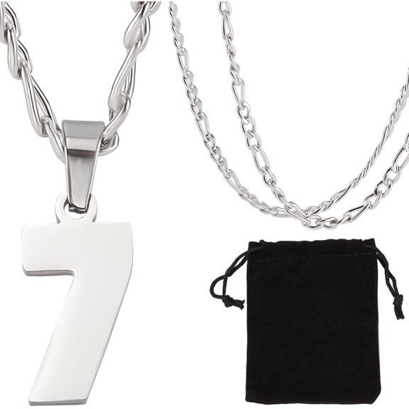 1 Box Number 7 Pendant Necklace Silver Metal 304 Stainless Steel Athletes Jersey Sports Lucky Numbers Chain Necklaces for Baseball Basketball Football Team Inspiration Jewelry Men