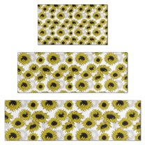 White Sunflower Pattern Kitchen Rugs Sets Of 3,Kitchen Runner Rugs Non Skid Washable,Decorative Kitchen Floor Mats for Kitchen,Sink,Laundry,17"x30"  17"x47"   17"x59"