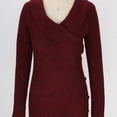 thumbnail image 2 of Women's Ruched V-Neck Wrap Sweater, Criss Cross Long Sleeve Knit Pullover Top with Button for Fall Wine S, 2 of 5