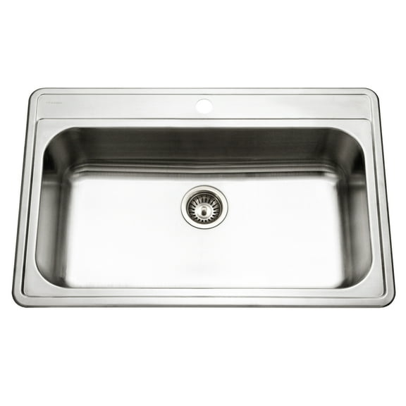 Houzer Premier 33 in Stainless Steel Topmount 1 Hole Single Bowl Kitchen Sink with Strainer and Grid - PGS-3122-1-C