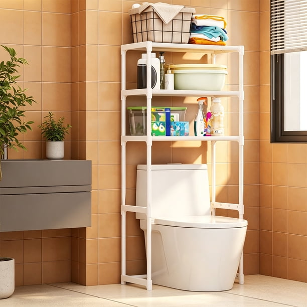 MTBLYS Estante de almacenamiento de plástico | Organizador de baño multicapa de 133 cm (52,7 pulgadas) para colocar sobre el inodoro | Estantería de 5 niveles